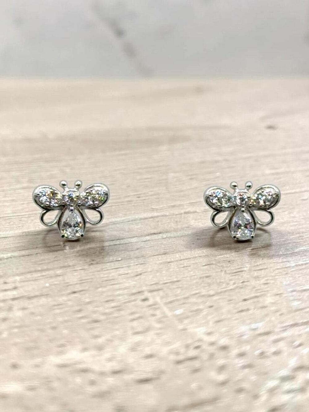 Petite CZ Butterfly Stud Earrings in 925 Sterling Silver